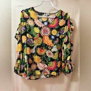 Grey & Gray Black Floral Ruffle Sleeve Blouse Women’s Small Petite